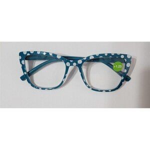 NWT EyeKepper Teal Polka Dot 1.25 Cat Eye Thick Reading Nerd Glasses 117219